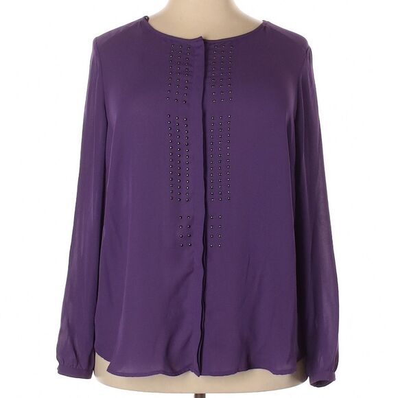 Simply Emma Whimsigoth Embellished Purple Long Sleeve Button Front Blouse - Picture 1 of 8